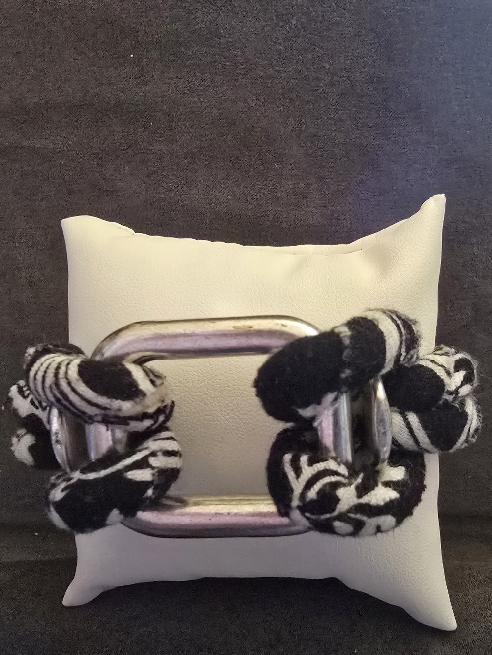 #2004 NEW Fabric Bracelet: Black/Wht, Silver 8" Lobster Claw Clasp Knotted - Picture 10 of 11